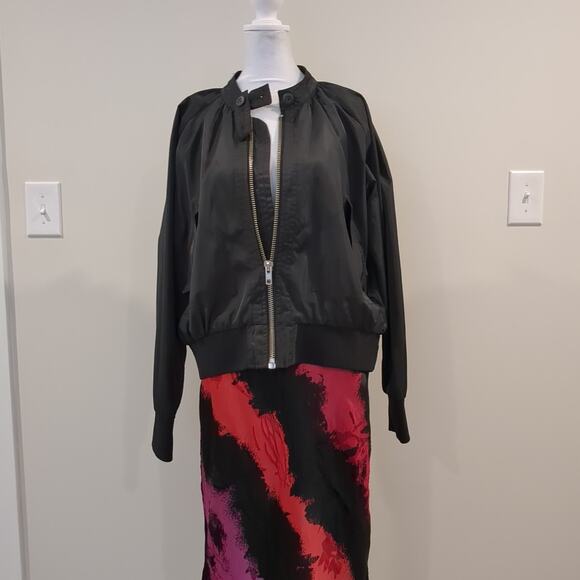 Free People Womens M Whimsigoth Bomber Jacket Midnight Black Streetwear Grunge - Picture 9 of 15